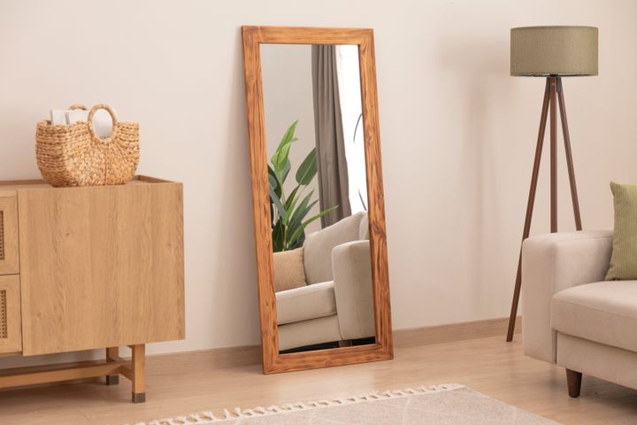 Wood Rechthoekige Houten Staande Spiegel, 130x60 cm, Bruin