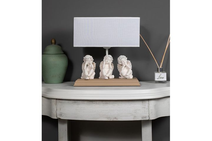 Misto Three Angels Table Lamp, White & Light Wood