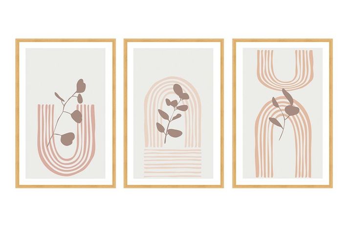 Pastel Foliage Art Print with Frame, Triptych