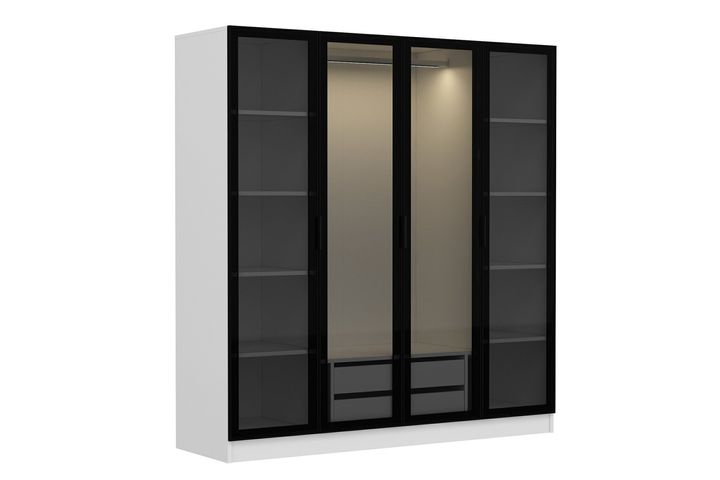 Medway Tideway Kledingkast met 4 Deuren en 2 Lades, 190 cm, Wit en Zwart