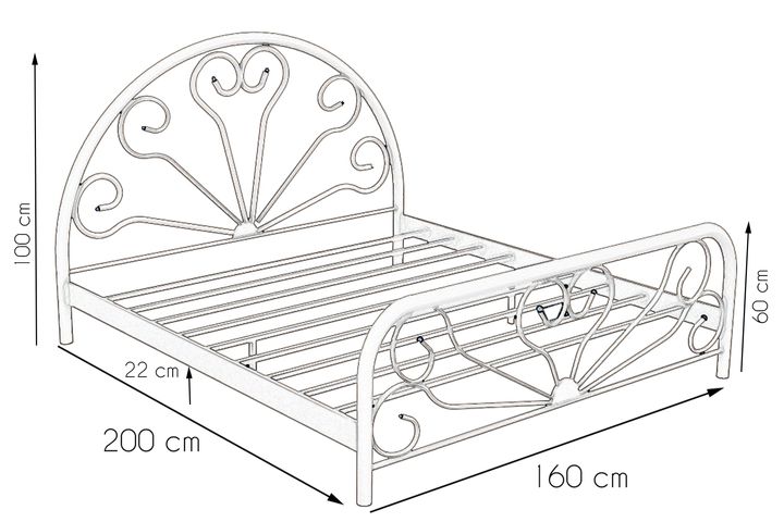 Baby Metalen Bedframe, 160x200 cm, Wit