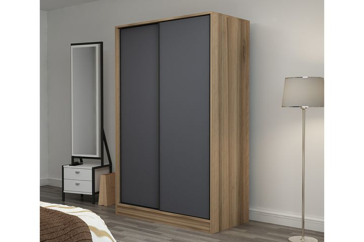 Medway Tideway Kledingkast met Schuifdeuren, 210 cm, Antraciet en Walnoot