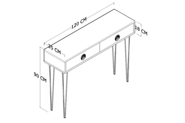 Nysa Consoletafel met 2 Lades, Antraciet & Goud