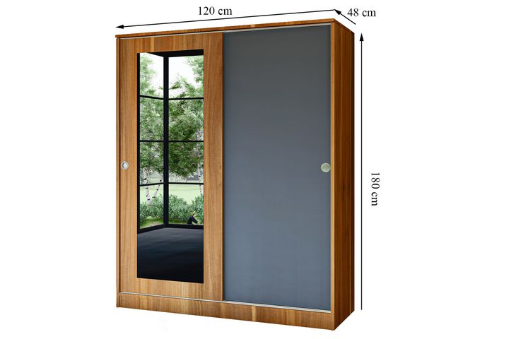 Metalia Binnian Sliding Wardrobe, Anthracite & Walnut