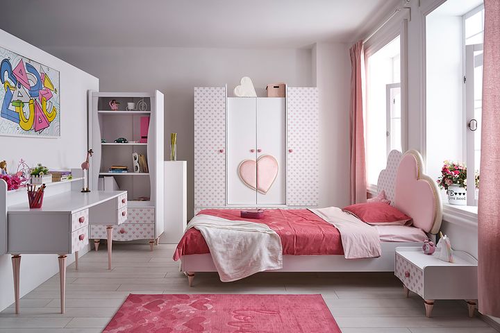 Love 4 Door Children's Wardrobe, White & Pink