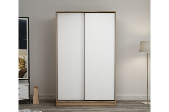 Medway Tideway Kledingkast met Schuifdeuren, 210 cm, Wit en Walnoot