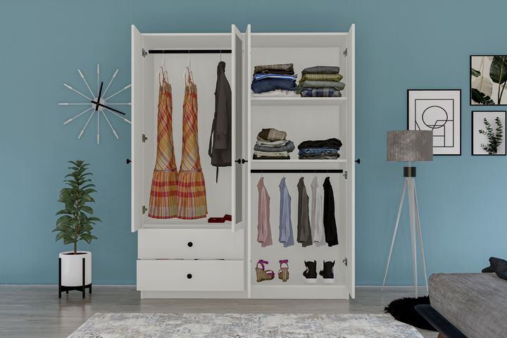 Metalia Novado Kledingkast met 4 Deuren, 2 Lades en Spiegel