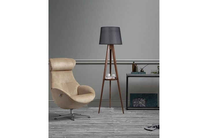 Warrick Houten Vloerlamp met Driepoot & Rek, Zwart & Bruin