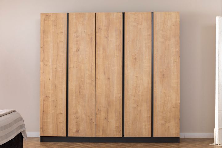 Panna Soft Kledingkast met 5 Deuren, Walnoot en Antraciet