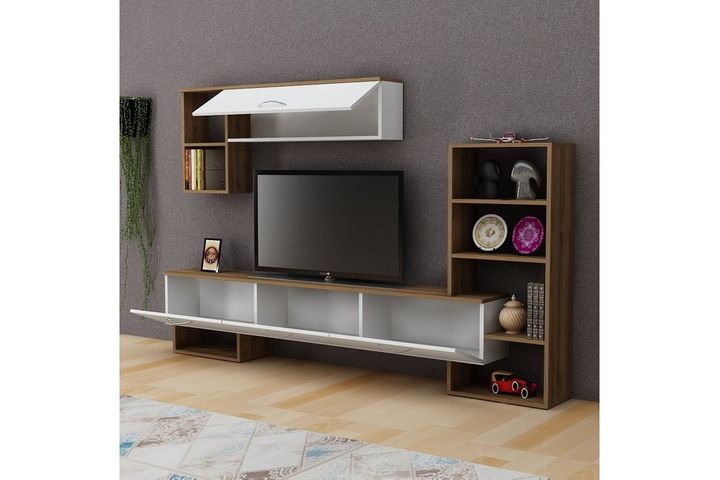 Mega TV-Meubel, Wit en Walnoot