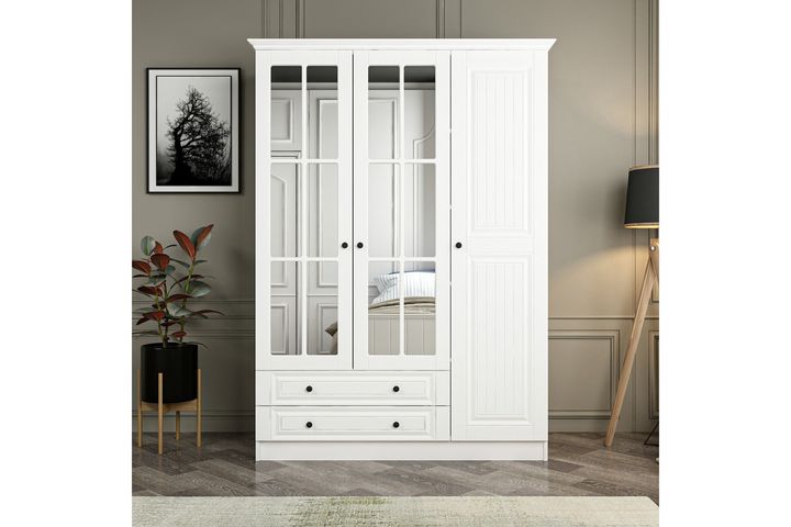 Tideway Kledingkast met 3 Deuren en Spiegel, 210 cm, Wit