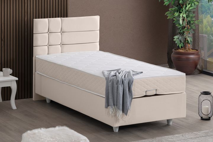 Almada Box, Hoofdbord En Letto Matras, Creme, 100X200