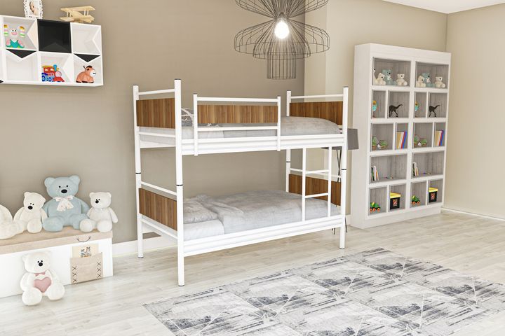 Star Stapelbed, 90x190cm, Wit en Walnoot