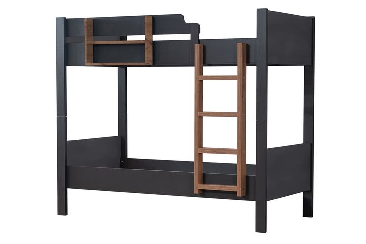 Asien Stapelbed, 90x190 cm, Antraciet en Walnoot