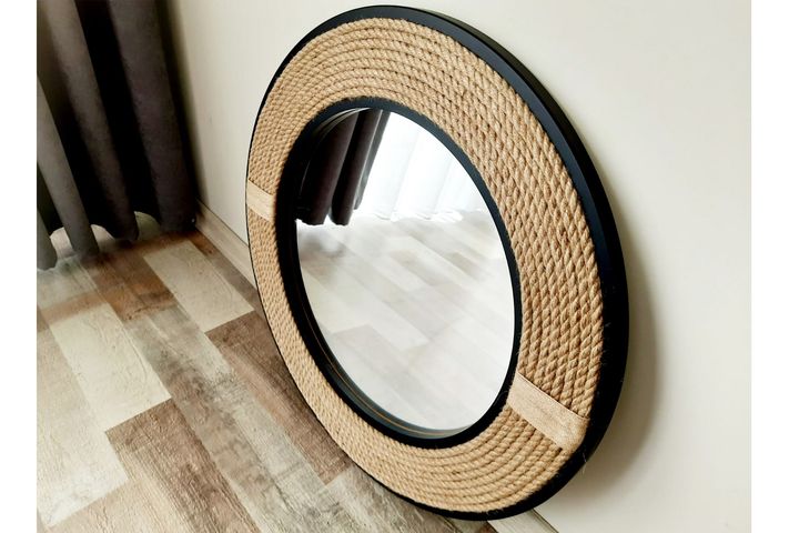 Wood Ronde Wandspiegel 57 cm, Zwart