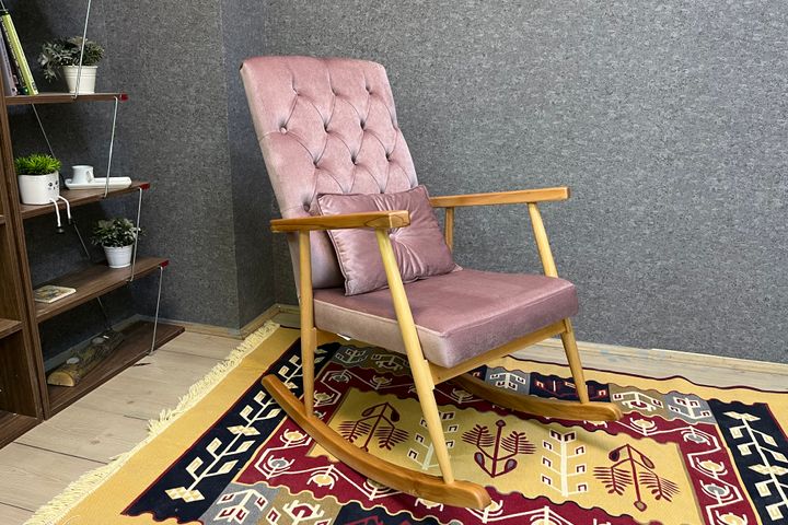 Asedia Trend Schommelstoel Gestoffeerd, Roze & Natuurlijke Kleur