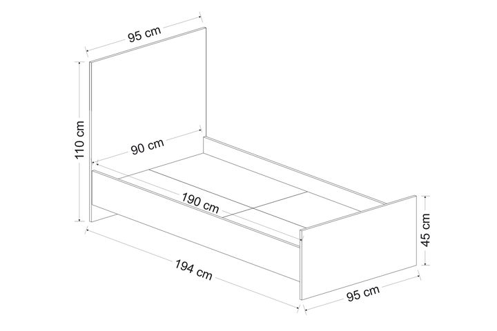 Panna Bedframe, 90x190 cm, Antraciet