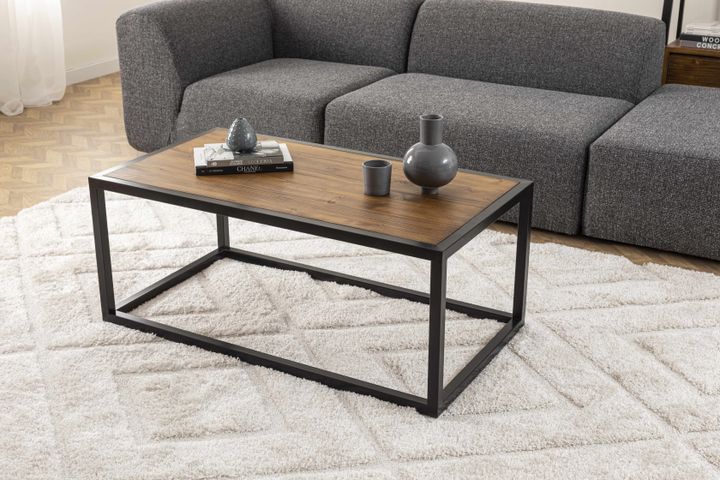 Matis Metal Leg Coffee Table, Dark Wood & Black | Vivense London