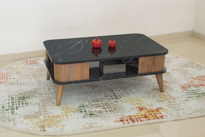 Hey Kumsal Salontafel, Zwart Marmer Walnoot