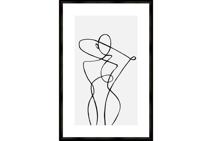 Bare Lady Line Art Prints with Frame, Triptych