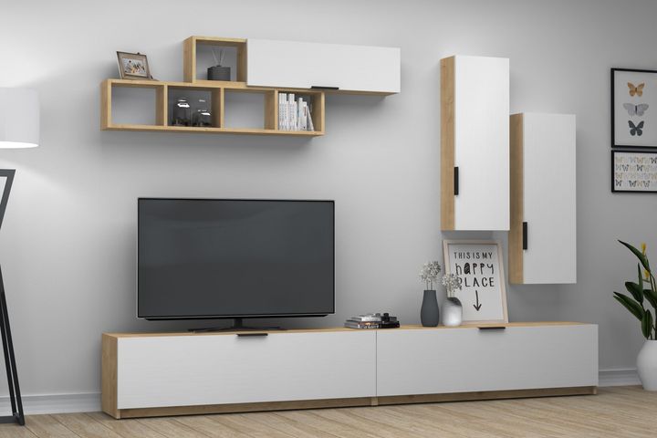 Aegean TV Stand, Light Wood & White, 280 cm