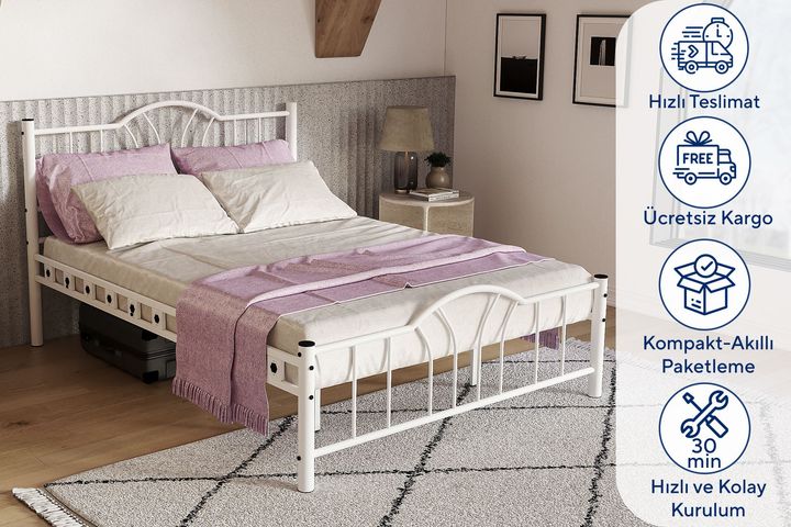 Bella Metalen Bedframe, 140x190 cm, Wit
