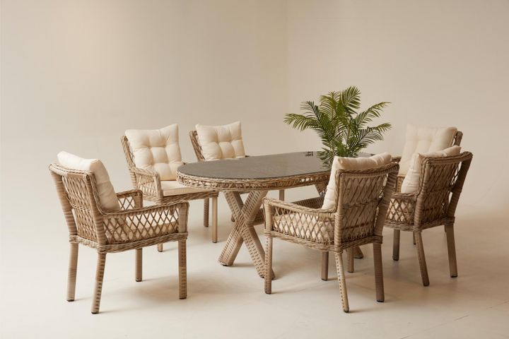 Pirus Rattan Tuinset, 6 Zits, Beige