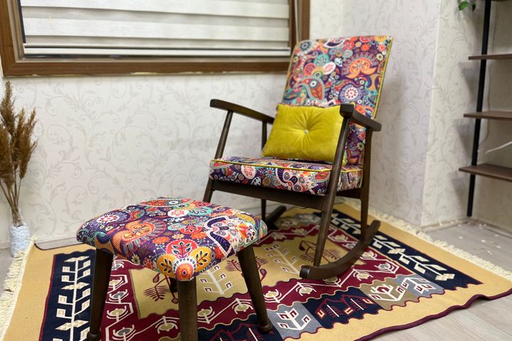 Asedia Trend Retro Schommelstoel, Veelkleurig & Walnoot