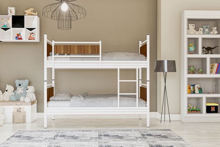 Star Stapelbed, 90x190cm, Wit en Walnoot