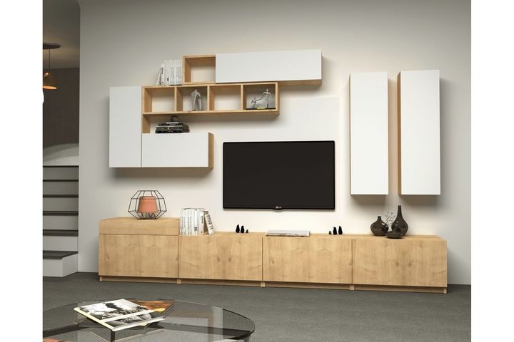 Domino TV-Möbel, 280 cm, Weiß & Eiche