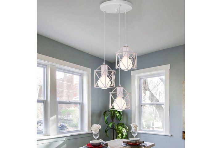 3-Light White Tiered Industrial Cage Chandelier