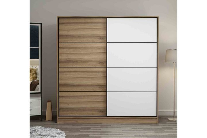 Medway Kledingkast met Schuifdeuren, 180 cm, Walnoot en Wit