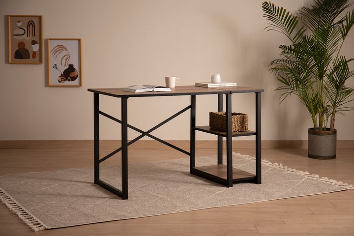 Ceramical Schreibtisch mit Regalen, 60x120 cm, Nussbaum
