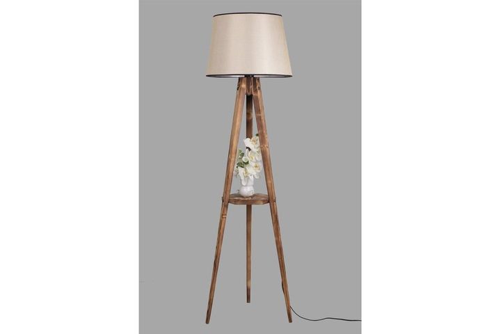 Francesca Houten Vloerlamp met Driepoot & Rek, Bruin & Dennenhout