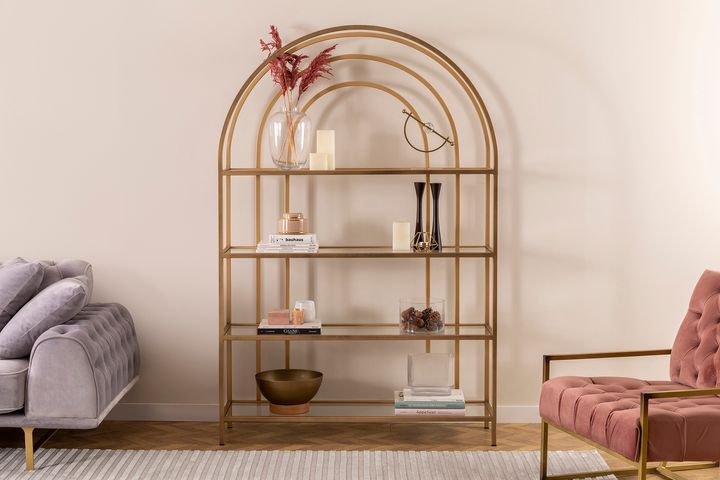 Lola Curve Bookcase, 120cm, Brass
