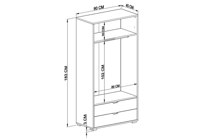 Matte Kledingkast met 2 Deuren & 2 Lades, Wit