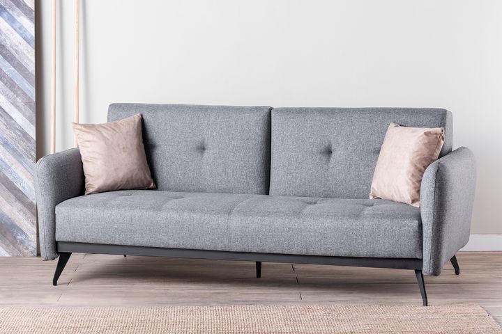 Futon Ron Three Seater Sofa Bed, Grey | Vivense London