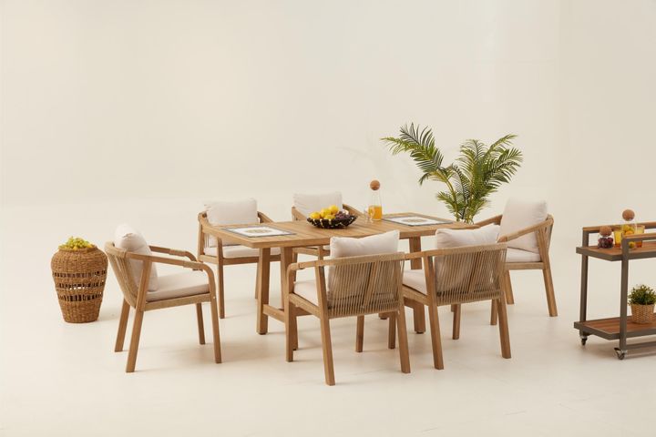 Monte Carlo Houten Tuinset, 6 Zits, Creme