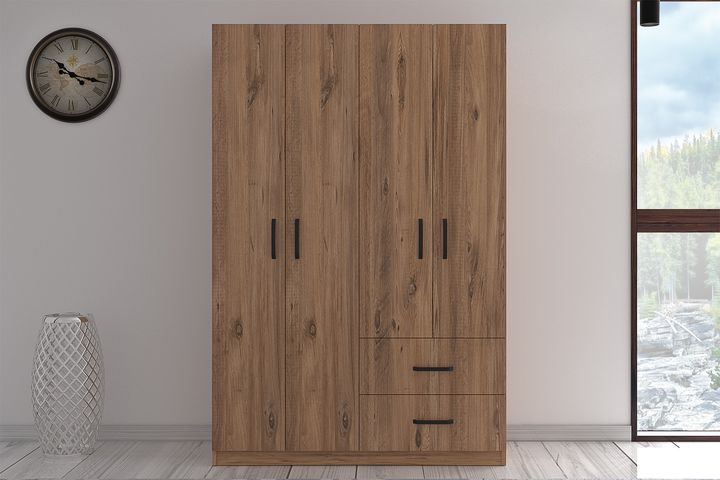 Amica Kledingkast met 4 Deuren & 2 Lades, Walnoot