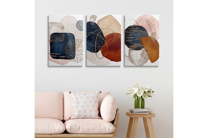 Minimal Pattern with Gold Details Art Print, Triptych