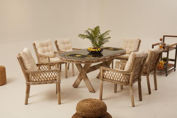 Pirus Rattan Tuinset, 6 Zits, Beige