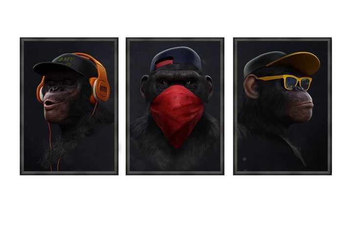 Drei Affen Bilder-Set, 3 Tlg
