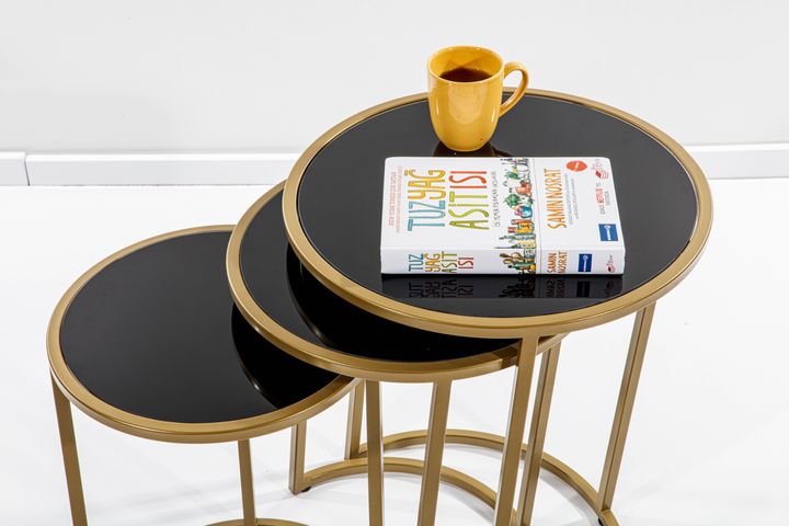 Circles Glazen Zettafels, Zwart en Mat Goud