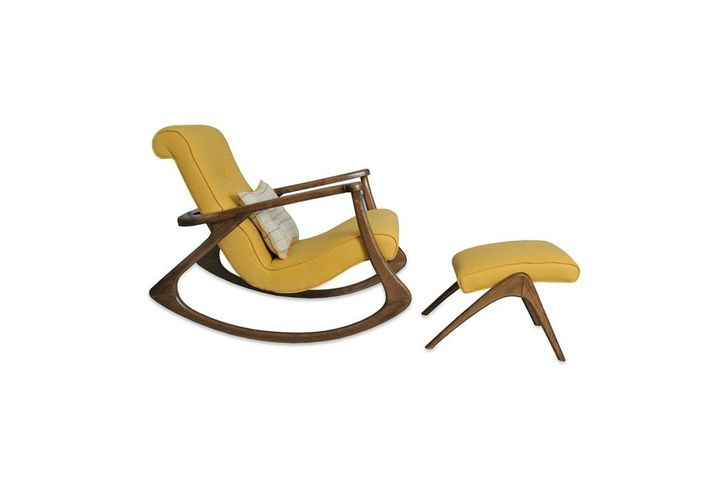 Asien Schommelstoel, Asgrauw, Geel en Walnoot