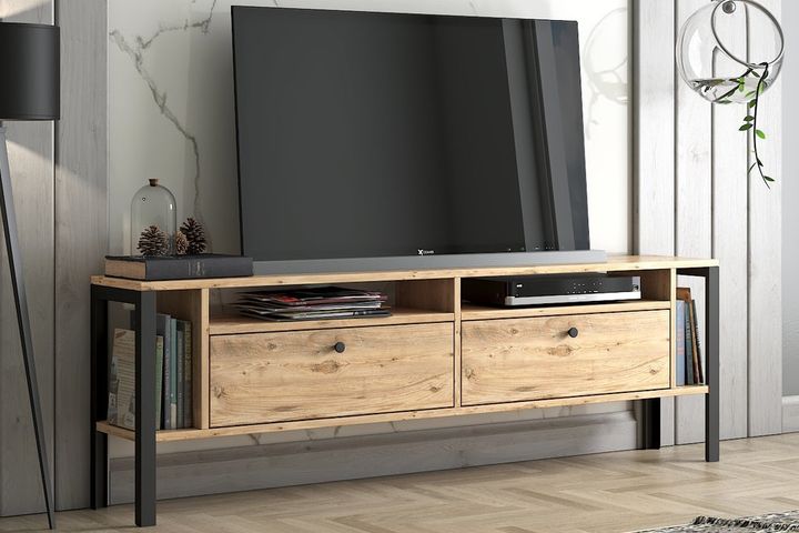 Atlanta TV-Meubel met Metalen Poten, Pijnboom & Zwart