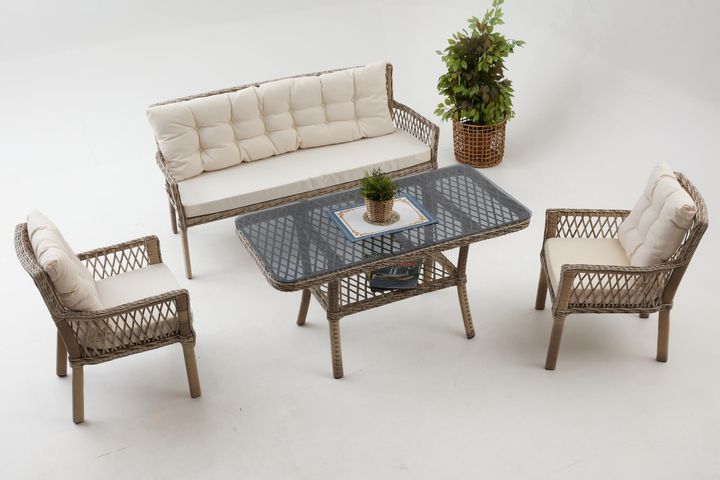 Pirus Rattan 3+1+1 Tuinloungeset, Beige