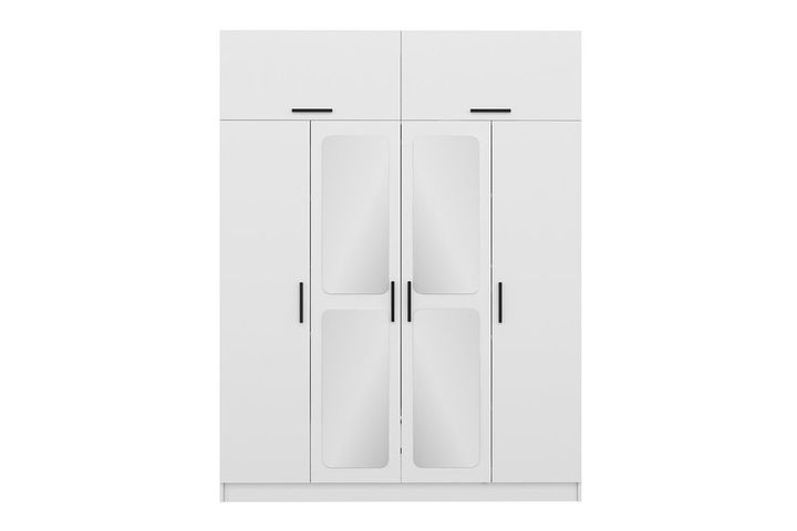 Medway Tideway Kledingkast met 4 Deuren, Bovenkast en Spiegel, Wit