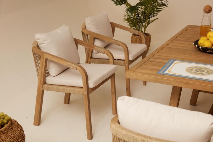 Monte Carlo Houten Tuinset, 6 Zits, Creme