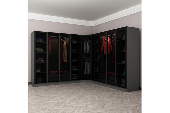 Minar Kale Kledingkast, 9 Gerookt, Met Deuren, Antraciet