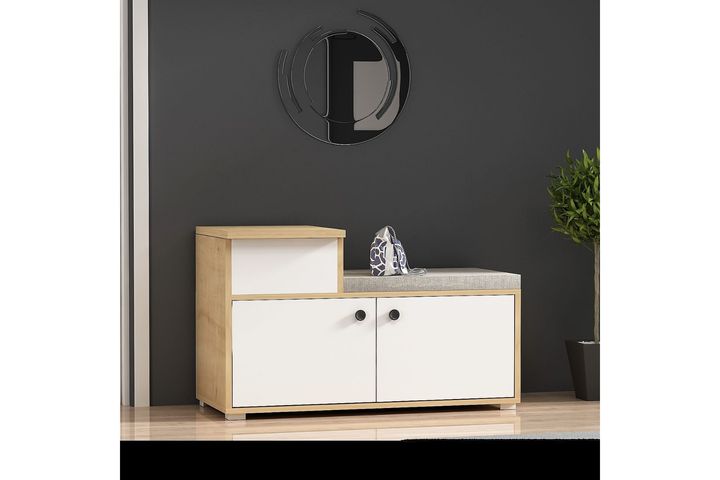 Elegante Schoenenkast, Wit en Eik